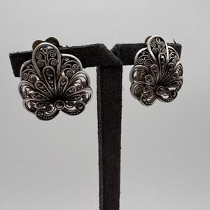 Vintage Alice Caviness Sterling Germany Marcasite Filigree Clip On Earrings